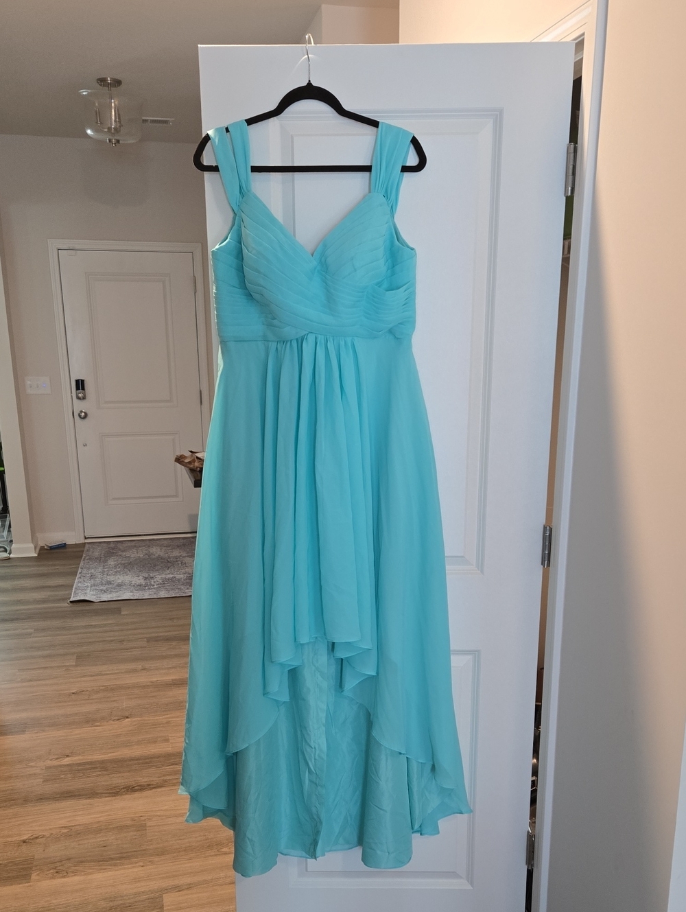NEW Aqua Chiffon High-Low Sleeveless Dress With Lace Up Back
